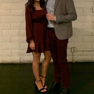 Maroon Long Sleeve Mini Dress